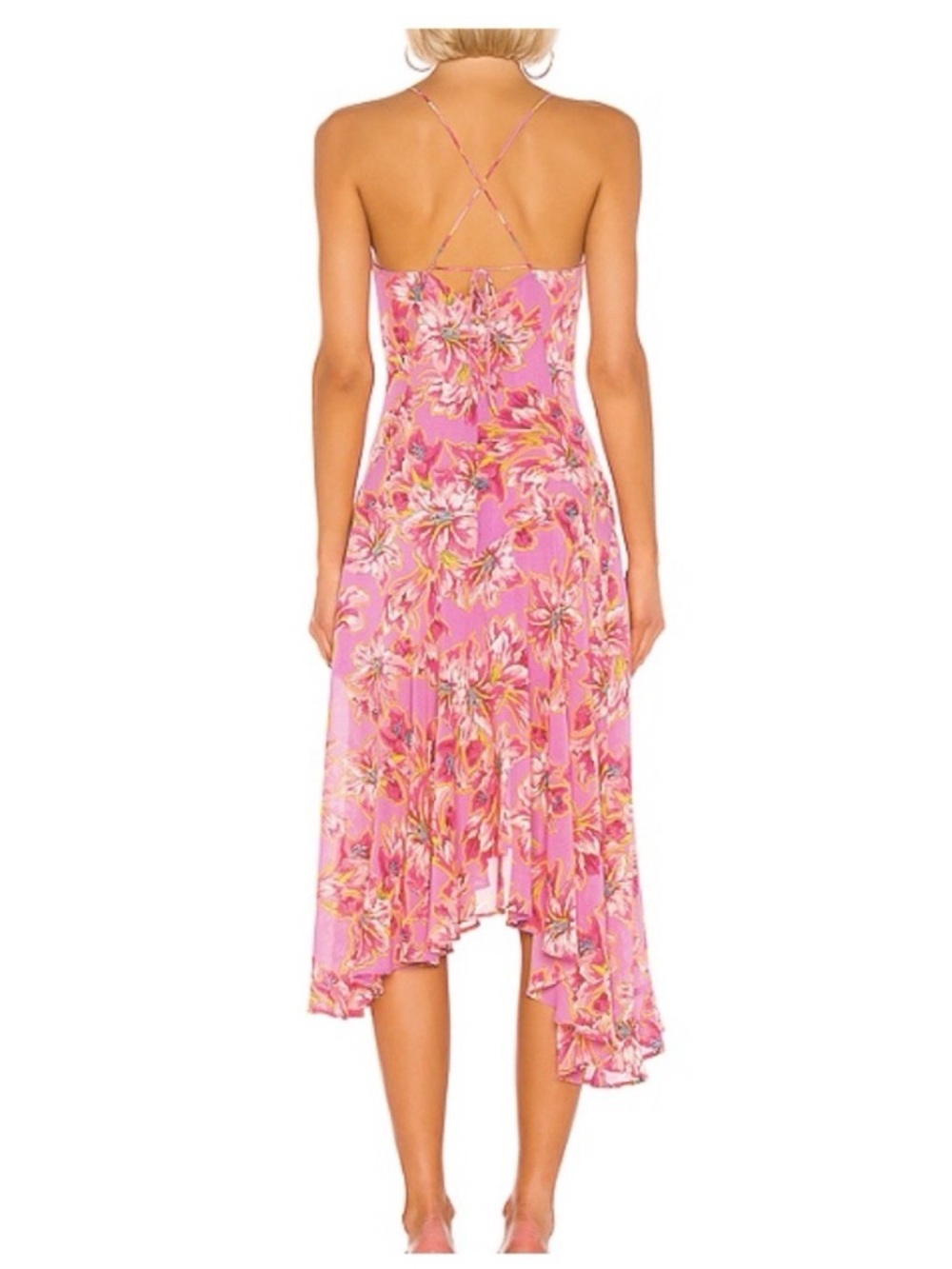 Astr Floral Pink Slip long Midi Dress asymmetrical High Low Hem feminine wedding - Picture 5 of 10